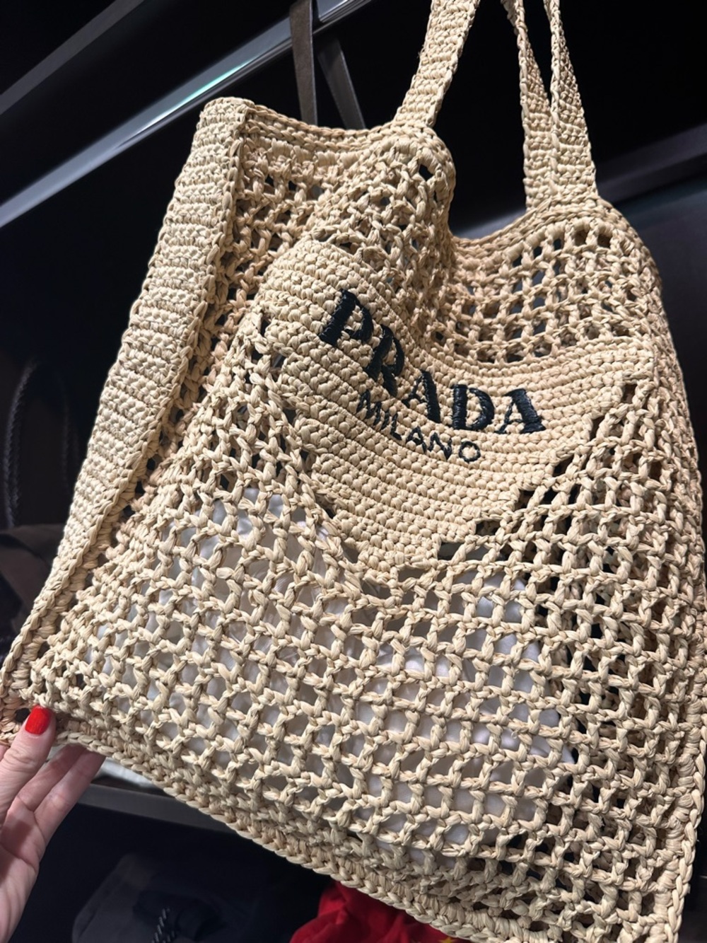 Prada Beige Crochet Milano Tote with Black Logo - Picture 5 of 7